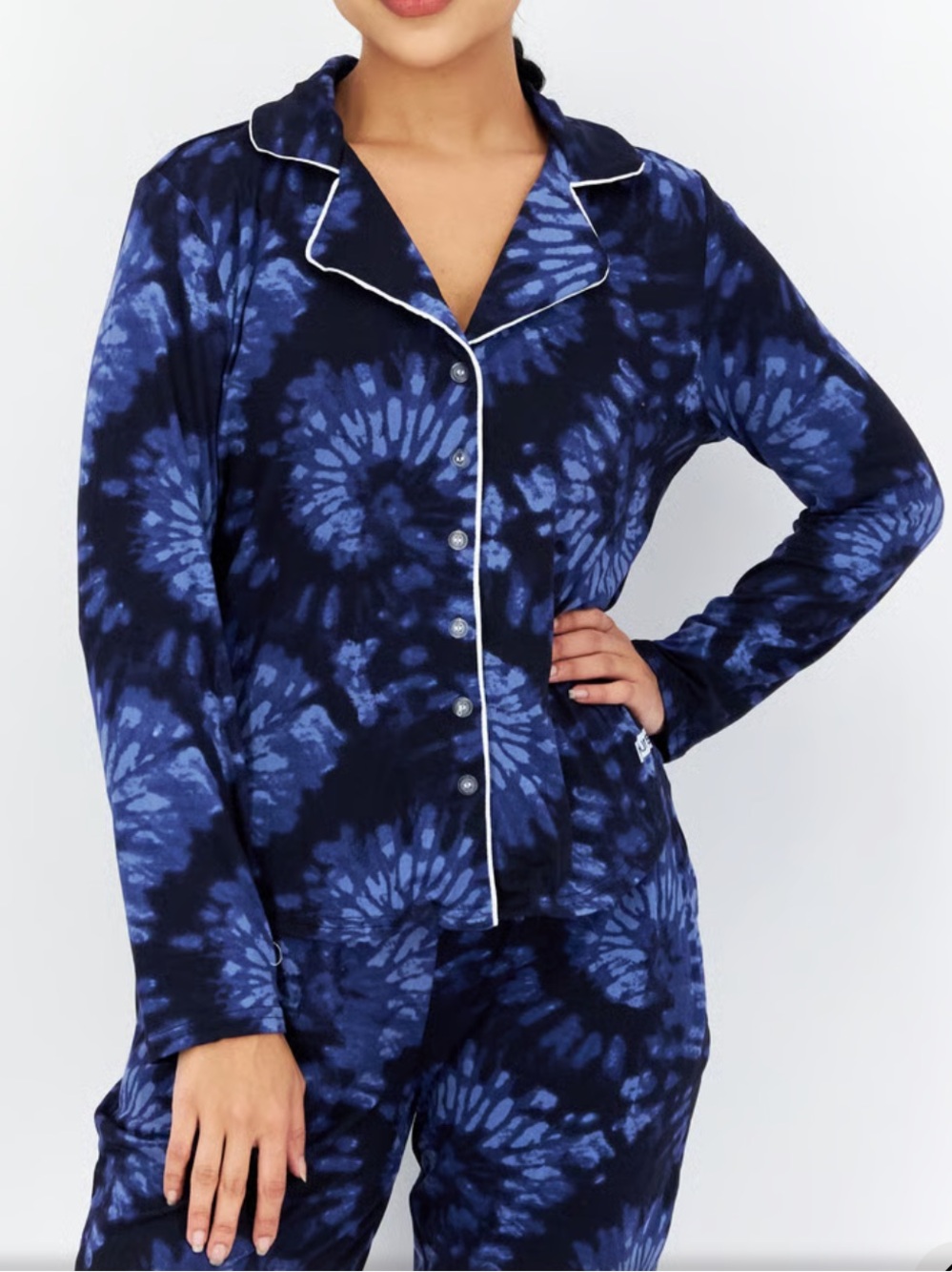 Hurley Pajama Top Low Tide Blue Tie Dye Print Loungewear Nightwear Sleepwear